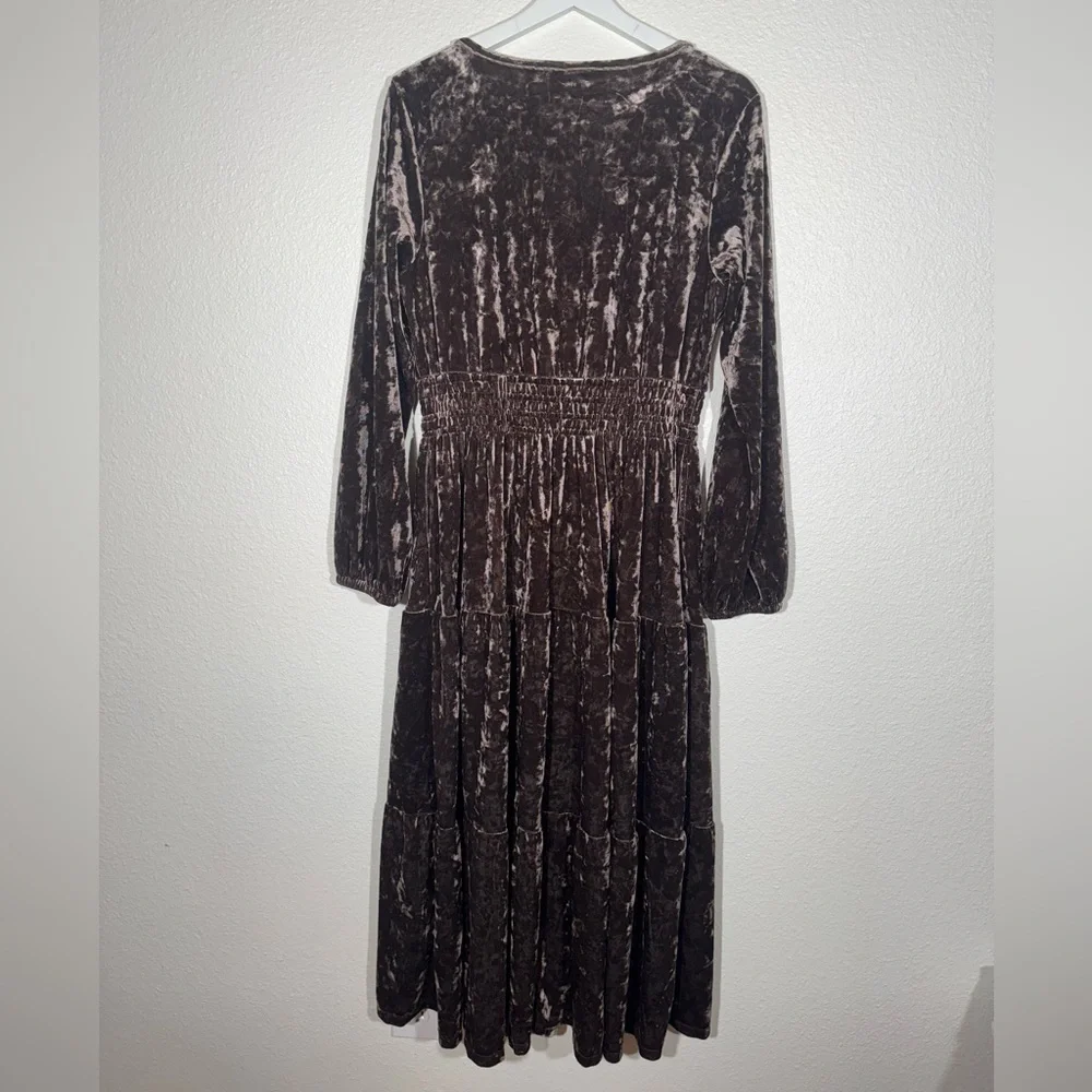 Belle Boho by Kim Gravel Crushed Velvet Tiered Maxi Dress in Espresso - Picture 3 of 9